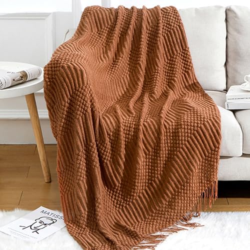 Blagic Knitted Throw Blanket for Couch and Bed, Soft & Cozy Knit Blanket with Tassel, Burnt Orange Lightweight Decorative Blankets & Throws, Farmhouse Warm Woven Blanket for All Seasons,50" W x 60" L - color: A-orange Rust, size: 50 × 60 in