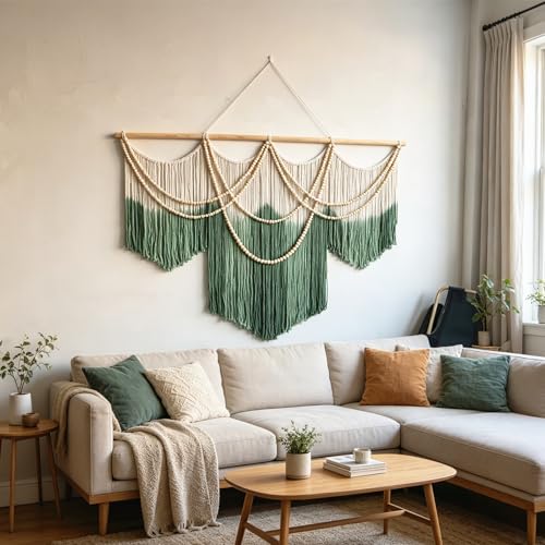 RUIZHIXUAN Large Macrame Wall Hanging Macrame Tie-dye Wall Hangings Tapestry Cotton Textile Boho Wall Decor Art Bedroom headboard Handwoven 59" Wx43” L (Tie-dye green) - color: Tie-dye green