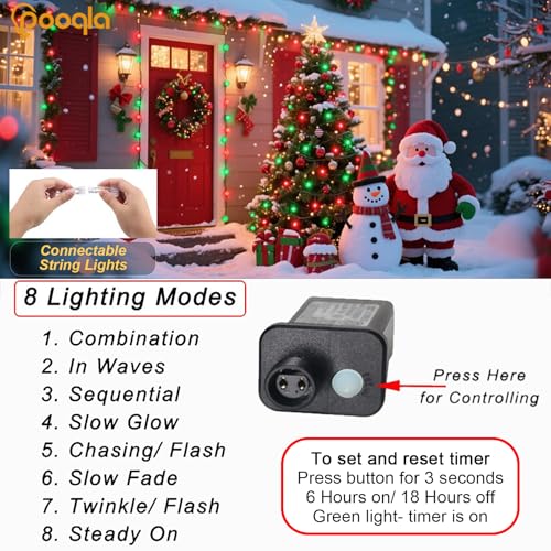 Red and Green Christmas String Lights, 66 ft 200 LED Christmas Lights Plug in, Indoor Outdoor Connectable 8 Modes Twinkle Fairy String Lights for Xmas Tree Wedding Bedroom Party, Clear Wire - color: Red and Green, size: 200LED