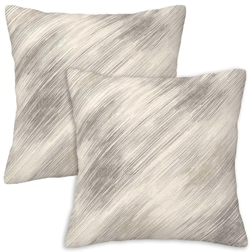Brushstroke Throw Pillow Covers 18x18 Set of 2 | Beige Gray Decorative Cushion Covers | Neutral Farmhouse Pillow Cases for Couch Sofa Bed Living Room - color: Brushed Diagonal