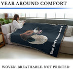 Pure Country Weavers English Foxhound Dog Personalized Woven Blanket Blue by Robert May - Gift Cotton Tapestry Throw - Made in The USA - 72" x 54" - color: Blue, size: 72" x 54" - Custom