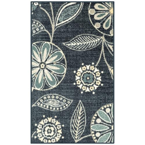 Maples Rugs Reggie Floral Kitchen Rug - Made in USA - Washable, Non Slip Indoor Carpet for Entryway, Foyer, Kitchen, and Bathroom, 1'8 x 2'10, Persian Blue - color: Blue, size: 1'8" x 2'10" (Rectangular)