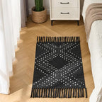 Black Bathroom Rug 2x3ft, Washable Boho Small Bath Mat Non Slip, Aztec Area Rug Floor Mat with Tassel for Kitchen, Entryway, Front Porch - size: 2' x 3' (Runner)