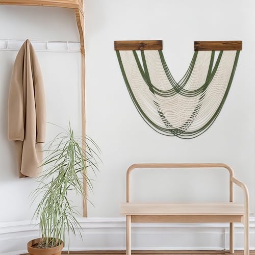 Boho Macrame Wall Hanging Tapestry, Green and White Wall Decor Handmade Macrame Wall Hanging Bohemian Yarn Tapestry Living Room Bedroom Modern Home Decor - color: Beige Green