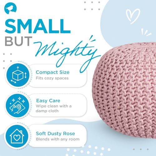 BIRDROCK HOME Round Pouf Ottoman Foot Rest - 18.5”x18.5”x15” Boho Compact Comfortable Soft Cotton Braided Foot Stool with Bean Bag Filling for Living Room, Bedroom, or Nursery (Dusty Rose) - color: Dusty Rose