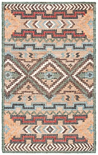 SAFAVIEH Area Rug 8x10 - Kilim Collection - Large - Natural & Blue, Handmade Flat Weave Jute, Ideal for Living Room, Bedroom, Office, Dining Space (KLM760M) - size: 8' x 10' (Rectangular)