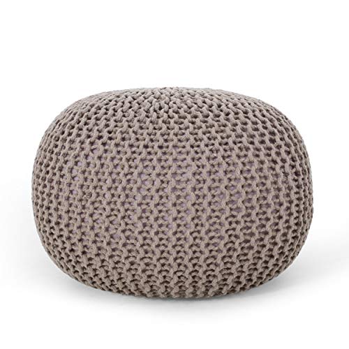 Nahunta Knitted Round Pouf - Cotton - Brown - color: Brown