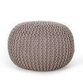 Nahunta Knitted Round Pouf - Cotton - Brown - color: Brown