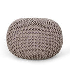 Nahunta Knitted Round Pouf - Cotton - Brown - color: Brown