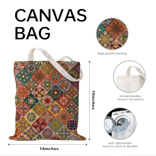 Boho Style Canvas Bag for Women Boho Fashion Tote Bag for Bohemian Lover - color: Bohotiles Bag
