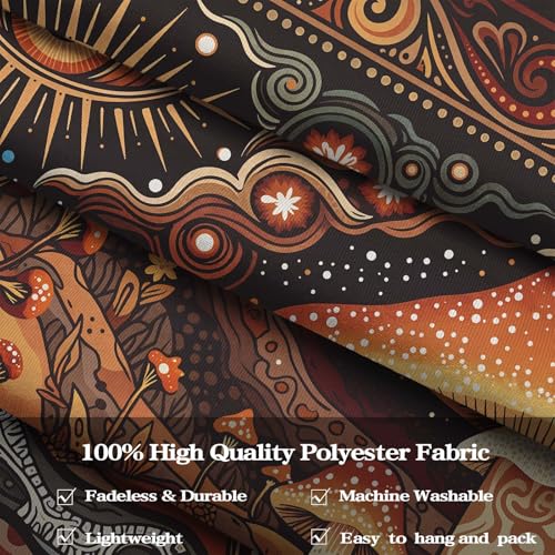Accnicc Hippie Mushroom Tapestry Orange Red Abstract Mountain Wall Tapestry for Bedroom Aesthetic Bohemian Art Vintage Star Eye Small Tapestries Wall Hanging for Dorm Living Room Decor 48 × 36 Inch - color: Orange, size: 48"L x 36"W