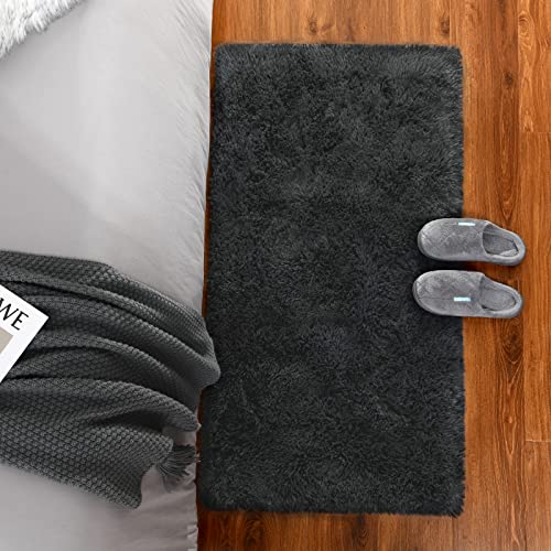 Chicrug Soft Runner Rug for Bedroom Living Room Plush Fluffy Rugs 2x4 Feet, Shag Furry Runner Rug Carpet Non Shedding for Nursery Children Kids Girls Room Home Decorative, Dark Grey - color: Dark Grey, size: 2' x 4' (Runner)