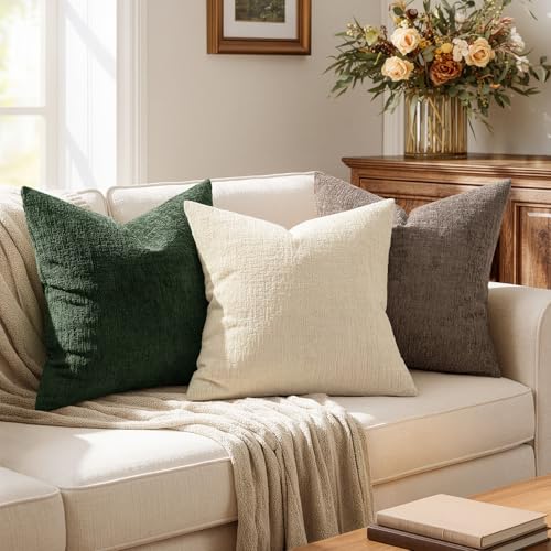MIULEE Decorative Throw Pillow Covers 18x18 Pack of 2 Beige Couch Pillow Covers Soft Cozy Textured Chenille Pillowcases for Home Decor Sofa Living Room Cushion Bedroom - color: Beige, size: 18" x 18" (Pack of 2)