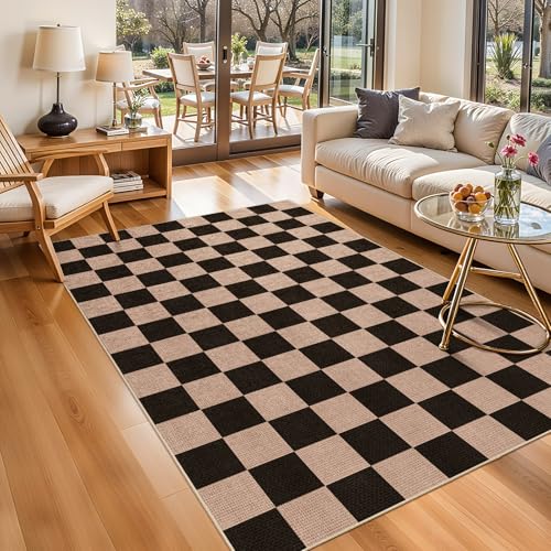 4x6 Jute Area Rug Washable: Non-Slip Indoor Floor Mat - Carpet for Living Room Entryway Kitchen Dining Room - Thin Low Pile Rugs Braided Woven Durable Farmhouse Decor (Black,4x6) - color: Black, size: 4' x 6' (Rectangular)