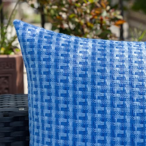 Kevin Textile Outdoor Waterproof Throw Pillow Covers Pack of 2 Weaving Texture Water Resistant Outside Decorative Cushion Covers for Garden Patio Tent Balcony Bench Couch Sofa 18x18 Inch, Blue - color: Blue, size: 18" x 18" (Pack of 2)