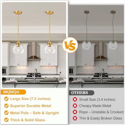2 Pack Gold Globe Pendant Lights, Mid Century Gold Pendant Light Fixtures, Globe Pendant Lights Kitchen Island with Clear Glass Shade Adjustable Hanging Fixture for Dining Room (Bulbs not Included) - color: Brushed Gold + Clear Glass 2 Pack