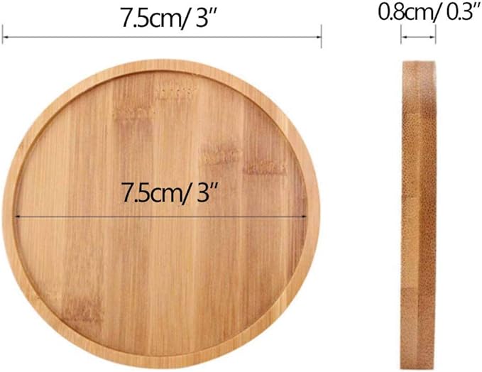 6pcs 3 inch Bamboo Round Plant Saucer, Mini Flower Pot Tray for Cactus Plant Pot Flower Pot Container Planter Bonsai Pots,no Plants Pot