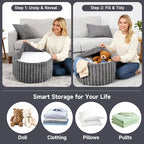 Tiita Round Stuffed Pouf Ottoman, Stripe Faux Fur Poufs with Foam Chunk Filling, Furry and Fluffy Pouf 21×21×12 inch Foot Stool Storage Ottoman,Puff Office Foot Rest for Couch Living Room, Grey - color: Striped Round Grey
