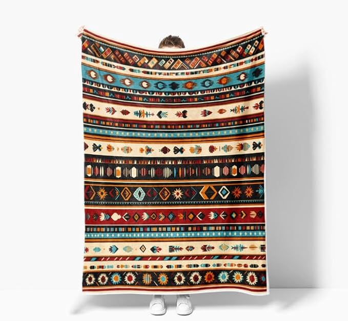 Western Throw Blankets, Southwestern Flannel Throw Blanket, Soft, Flannel, Warm, Geometric Pattern Blankets Decor Farmhouse Country Bed Blanket for Couch Bed Cover 60X90 Inch