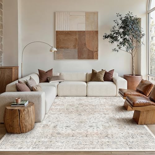 5x7 Washable Vintage Area Rug for Living Room Bedroom Beige Grey Soft Tranditional Non Slip Large Throw Rug Lightweight Floral Low Pile Distressed Carpet Laundry Dining Room Kitchen Office - color: Vintage | Beige Multi, size: 5'x7'