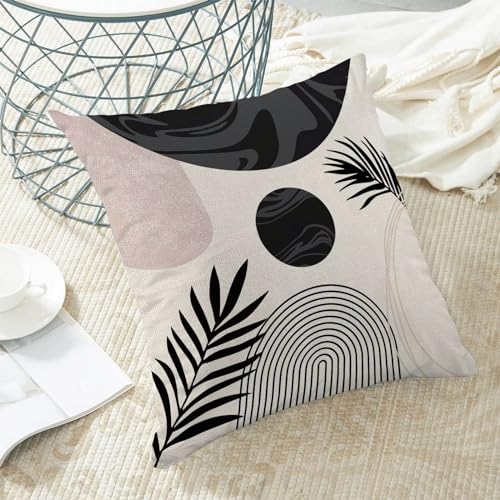 Boho Mid Century Pillow Covers 18x18 Set of 2, Black and White Throw Pillowcase Boho Leaves Abstract Geometric Aesthetic Outdoor Farmhouse Cushion Cover for Sofa Couch Bed Living Room Decor - color: Boho22, size: 18" x 18" (Pack of 2)