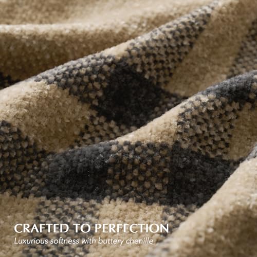 EverGrace Plaid Chenille Throw Blanket for Couch, Super Soft Cozy Decorative Farmhouse Plaid Throw with Tassels, Lightweight Chenille Knit Throw for Bed Sofa Gift Home Decor, Khaki Grey 50”x60” - color: Plaid Khaki & Grey, size: 50"x60"