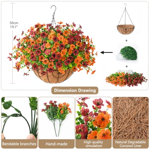 ZFProcess Artificial Fake Hanging Plants Flowers Basket, Faux Silk Daisy in Planter Realistic UV Resistant for Outside Home Patio Balcony Yard Mums Autumn Outdoor Decoration (Orange Brown) - color: Orange Brown