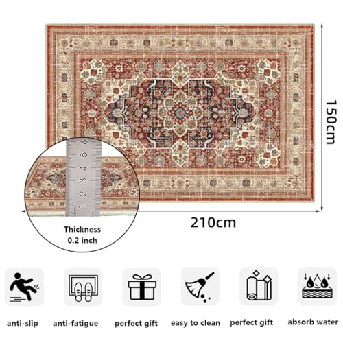 Boho Vintage Collection Tribal Area Rugs,Bohemia Distressed Medallion Farmhouse Indoor Floor Carpet Non-Slip Low Pile Washable Oriental Throw Accent Rug for Bedroom Living Dining Room 3' X 5' - color: Red/Multi, size: 3' X 5'