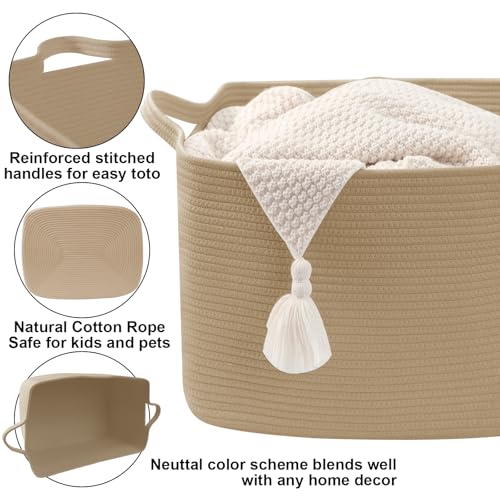 96L Large Blanket Basket,24"x16"x15"Rectangle Storage Bin with Handles,Woven Rope Laundry Basket for Toys, Clothes,Magazines,Home Organization,Nursery,Living Room & Bedroom,Jute - color: Jute, size: 24"x16"x15"(96L)