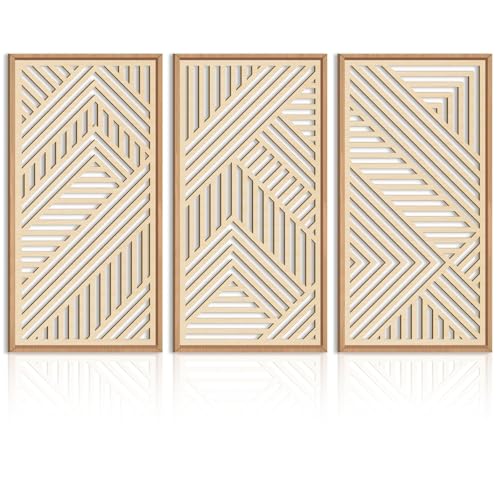 IARTTOP Large Boho Wooden Wall Art 16x32 Inch Framed Mid century Modern Wood Wall Decor Minimalist Modern Bohemian Decor for Dining Room Living Room Bedroom Set of 3 - color: boho geometric, size: 16 x 32 inches