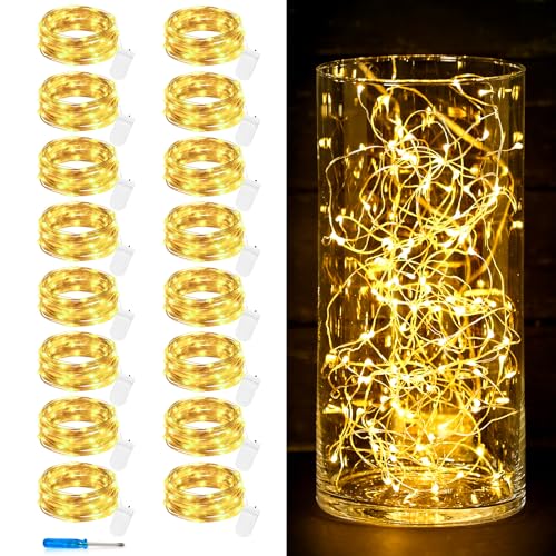 16 Pack 10 ft 30 LED Fairy Lights Battery Operated Waterproof Silver Wire Mini String Lights Firefly Starry Moon Lights for DIY Crafts Wedding Party Bedroom Table Centerpieces Christmas(Warm White) - color: Warm White, size: 16 Pack