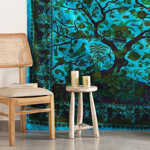 Popular Handicrafts Tapestry Wall Hanging Tree of Life Hippie Mandala Bohemian Hippy Kaleidoscopic Intricate Floral Design Indian Tapestries Bedspread 84x90 Inches,(215cm x 230cm) Turquoise - color: Turquoise, size: 90"L x 84"W
