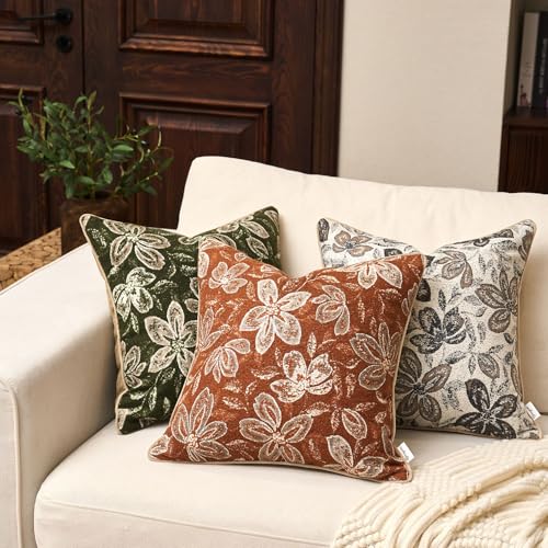 Yangest Flower Pillow Cover 20 x 20 Inches, Nature Chenille Square Throw Pillow Cover Soft Luxury Neutral Accent Couch Pillow Cover for Living Room Bedroom, Rust - color: Rust, size: 20" x 20" (Pack of 1)
