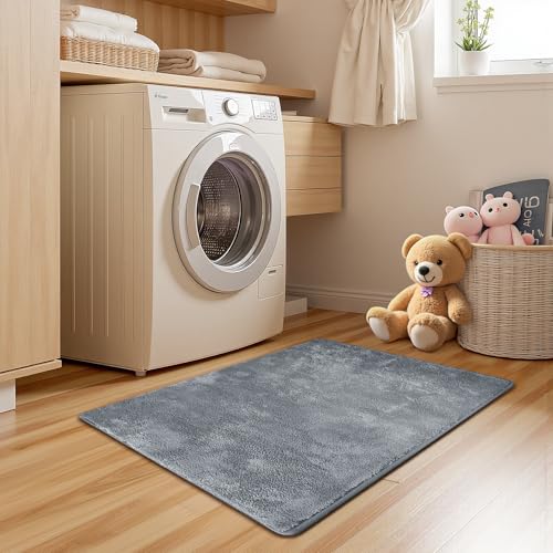 jinchan Solid Plush Area Rug 2x3 Performance Shaggy Washable Rug Indoor Entryway Doormat Soft Modern Faux Wool Cozy Non Slip Carpet for Living Room Kid Room Bedroom Nursery Grey - color: Solid Grey, size: 2' x 3' (Rectangular)