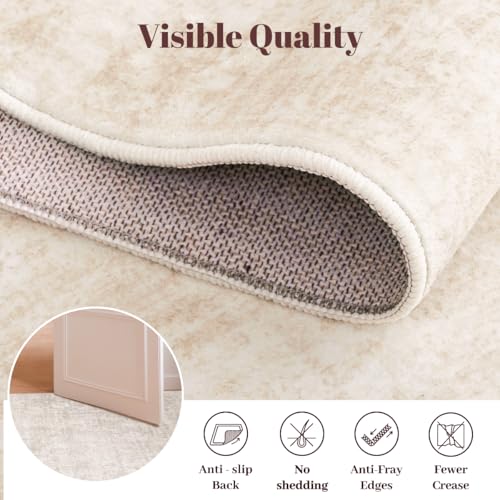 Homemate Washable Rug 6x9 Area Rugs - Vintage Faux Wool Rugs for Living Room Bedroom Dining Room - Non Slip Foldable Carpet Indoor Area Rug for Home Decor（6'x9', Beige - color: Beige, size: 6x9 ft