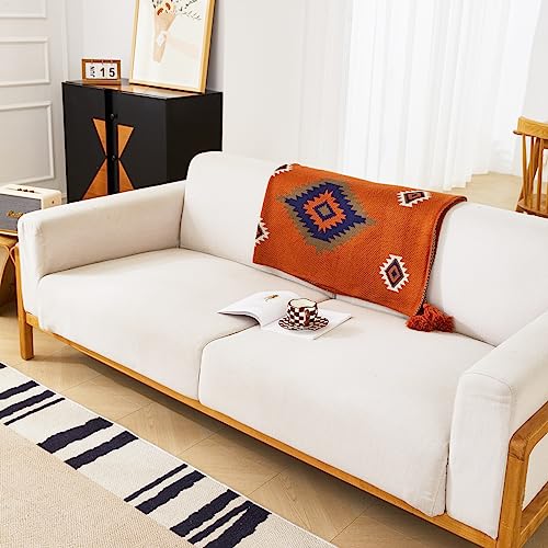 AIVIA Southwestern Chair Throw Blankets, Acrylic Knitted Southwest Tribal Bed Couch Sofa Blanket, Native American 2025 Ideal for Mom Dad Women Grandma Wife Daughter Sister - color: Rusted Brown Navy White, size: 60”x80”