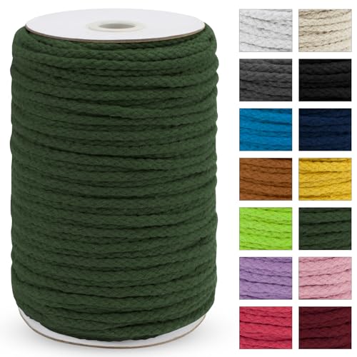 JeogYong Braided Macrame Cord 5mm x 295ft, Natural 8-Strand Braided Cotton Rope, Colored Drawstring Cord Macrame Rope for Plant Hangers, Wall Hanging, Dream Catcher, Garden, DIY Projects - color: Army Green