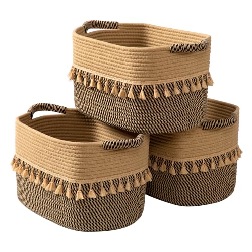 TeoKJ Set of 3 Baskets for Organizing, Decorative Rope Baskets for Storage, Storage for Pets, books, Pillows, Toys & Cloths, Black & Jute - color: Black & Jute, size: 3 Pack