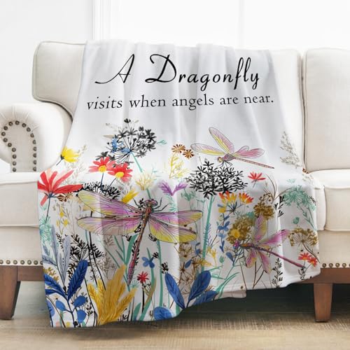 Levens Dragonfly Blanket Gifts for Girls Women, 50"x60" Dragonfly Floral Throw Blankets Soft Cozy Flannel Lightweight Blanket Decor for Couch Sofa Bed Birthday for Dragonflies Lovers - color: Dragonfly Floral Flower White, size: 50"x60"