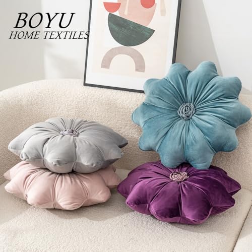 15.7 Inches Round Throw Pillows Velvet Flower Chair Cushion for Couch Sofa Chair Bed Home Decoration - color: Green