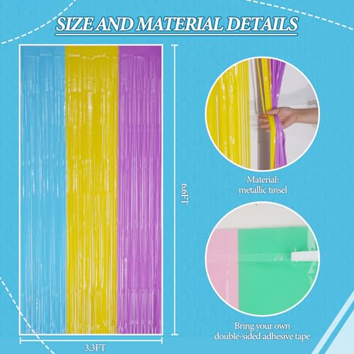 DECOCKRAT 2 Pack Foil Fringe Backdrop - Pastel Combo Rainbow Shiny Tinsel Curtains for Party Decoration/Photo Booth Props - 3.3x6.6 FT Metallic Foil Backdrop for Birthday/Wedding/Graduation/Christmas - color: Pastel Combo Rainbow