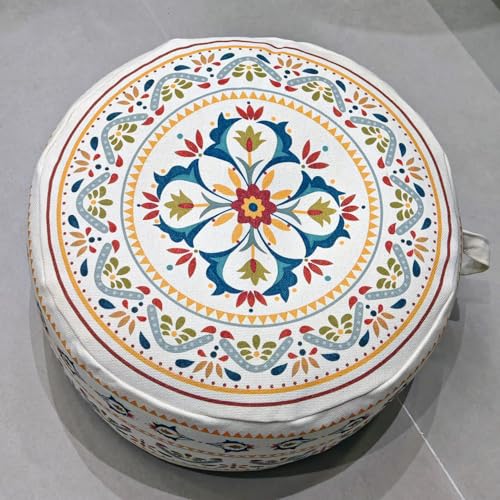 MOCOFO Round Bohemian Ottoman Pouf Cover, 18 Inch, Cotton Blend, Church Window Print, Living Room Storage Footrest, Cover Only (Little Wild) - color: Little Wild