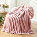 NEWCOSPLAY Super Soft Throw Blanket Pink Premium Silky Flannel Fleece 3D Ribbed Jacquard Lightweight Bed Blanket All Season Use (Pink Ribbed, Throw(50"x60")) - color: Pink Ribbed, size: Throw(50"x60")