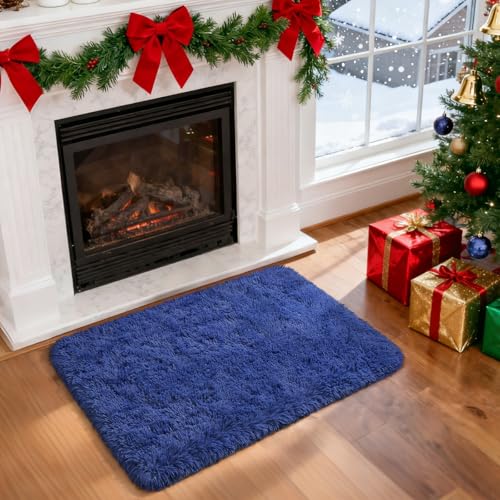 Merelax Modern Soft Fluffy Small Shaggy Rug for Bedroom Livingroom Dorm Kids Room Indoor Home Decorative, Non-Slip Plush Furry Fur Area Rugs Comfy Nursery Accent Floor Carpet 2 X 3 Feet, Light Navy - color: Light Navy, size: 2' x 3' (Rectangular)