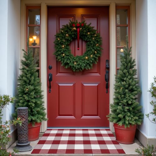 Buffalo Plaid Area Rug, Checkered Rug 27.5x43 Inches, Red and White Rug, Washable Cotton Mat for Front Porch, Entryway, Kitchen, Living Room, Home Decor - color: Red & White, size: 2'3" x 3'7" (Rectangular)