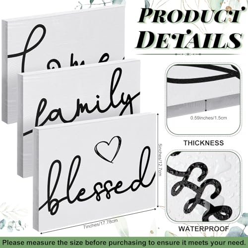 Jetec 3 Pcs Family Home Blessed Rustic Wood Sign Mini Wood Decorative Farmhouse Woodworks Table Shelves Decorations Sign for Bedroom Kitchen Living Room Table Decor(White,5 x 7 x 0.59 in) - color: White, size: 7 x 5 x 0.59 in