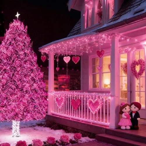 LAMPHOME Pink Christmas Valentine's String Lights 100 Mini Incandescent Fairy Light Decor 20 Ft Green Wire Indoor & Outdoor Party Patio Bedroom, Xmas Tree Garland Easter Holiday Decoration - color: Pink-Green Wire