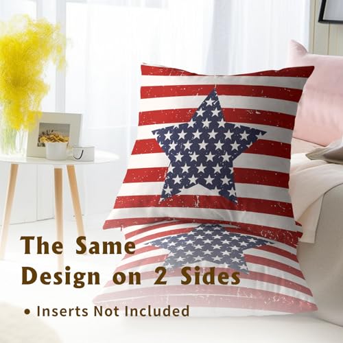 4th of July Pillow Covers 16x16 Inch Set of 2, Red Stripes Blue Star American Flag Patriotic Throw Pillow Covers Square Memorial Day Cotton Cushion Cover for Home Couch Sofa Patio Bedroom Livingroom - color: Blue Star240319, size: 16" x 16" (Pack of 2)