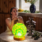 Table Lamp Turkish Mosaic Glass Night Light Bohemian Spherical Decorative Lamp for Dining Room Ambient Lighting Thanksgiving Party Living Room Decor Unique Home Gift (Boho-Green, Boho)4.72"*5.31" - style: Retro