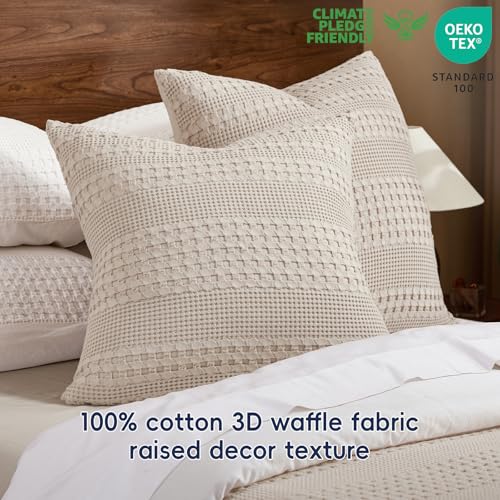 PHF 100% Cotton Waffle Weave Pillow Covers 24" x 24", 2 Pack Luxury Square Shell for Elegant Home Decor, No Filling, Luxury Aesthetic Soft Pillow Covers for Bed, Oatmeal - color: Oatmeal, size: 24" x 24" (Pack of 2)